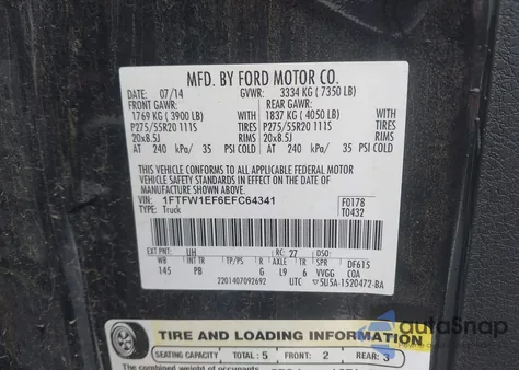 2014 Ford F-150 Platinum из США, поврежденный, VIN 1FTFW1EF6EFC64341